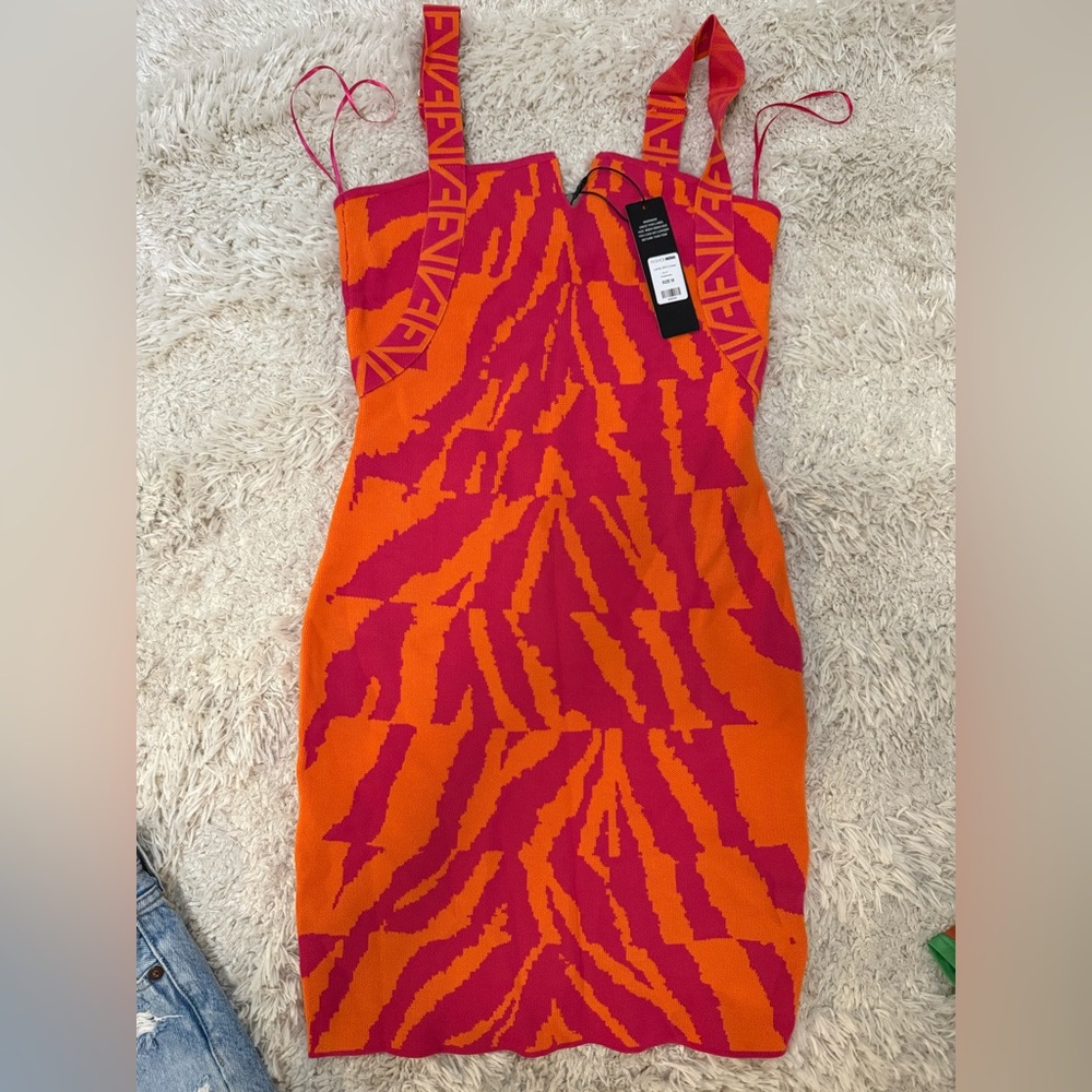 Fashion Nova Orange and Pink Patterned Bodycon Mini Dress